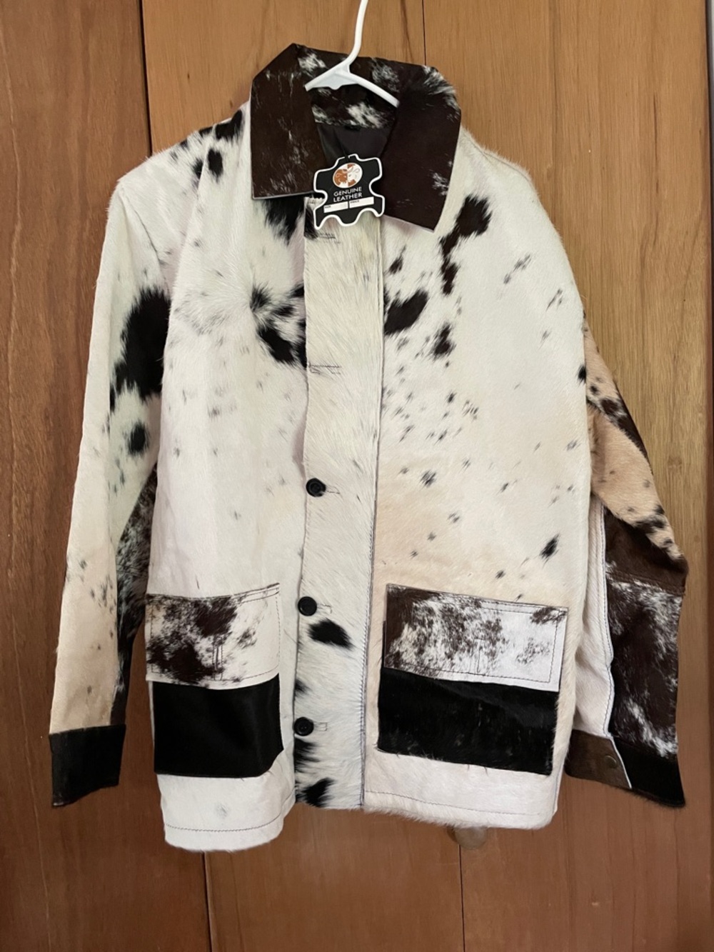 Genuine Leather Cowhide Jacket with Brown and White Spotting